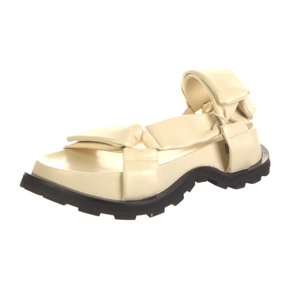 Jil Sander Cream Padded Leather Strap Sandals with Black Lug Sole
